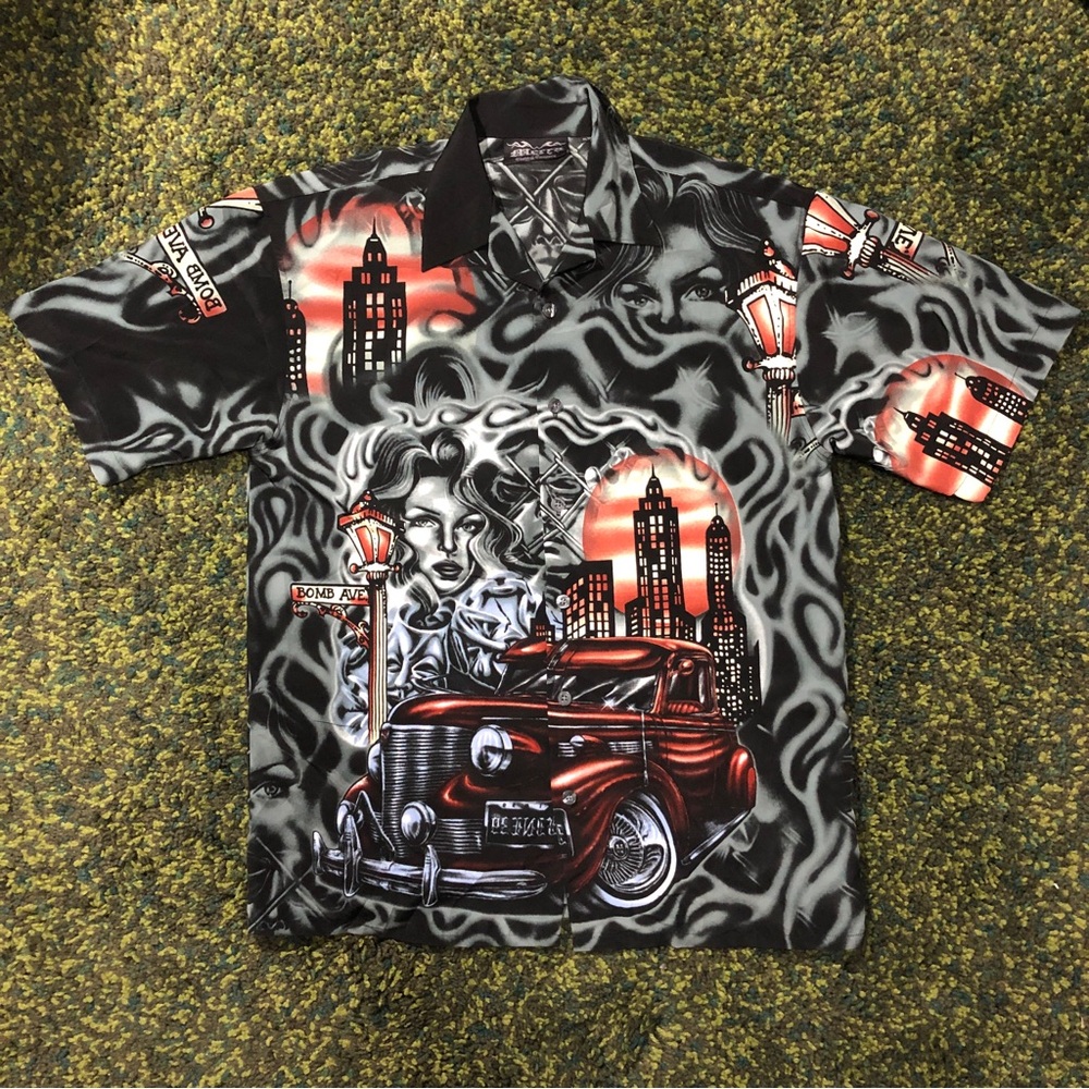 Mecca Vintage All Over Print Button Up Shirt (M)